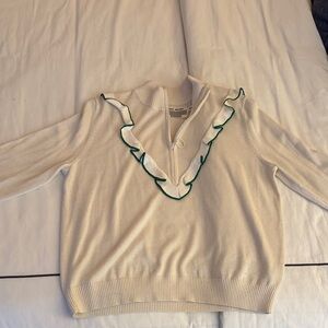Tory Burch Cream V-Neck Sweater with Green Trim